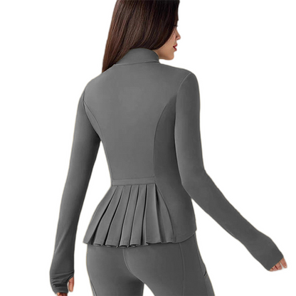 LOVILDS slim Fit Women’s Workout Zip Jacket: Lightweight Pleats + Thumb Holes – Perfect for Active Days!